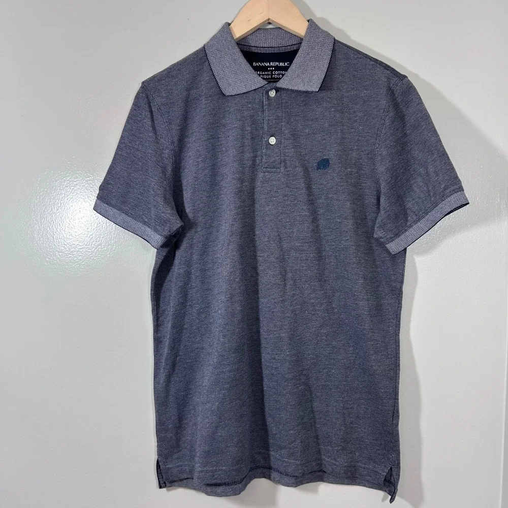 Banana Republic Mens Organic Cotton Pique Polo Shirt Gray Heather S